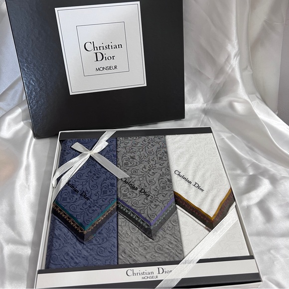 Dior Men's Handkerchief Set - Blue, Gray, White - Picture 1 of 5